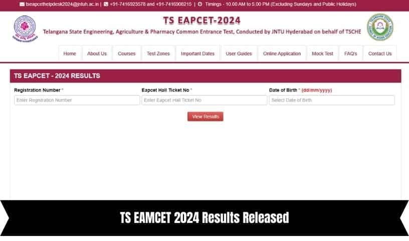 TS EAMCET 2024 Results Released