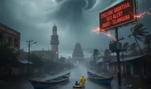 Cyclone Montha: Red Alert for Heavy Rains in Telangana Cyclone Montha: Red Alert for Heavy Rains in Telangana