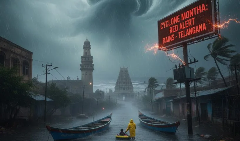 Cyclone Montha: Red Alert for Heavy Rains in Telangana Cyclone Montha: Red Alert for Heavy Rains in Telangana